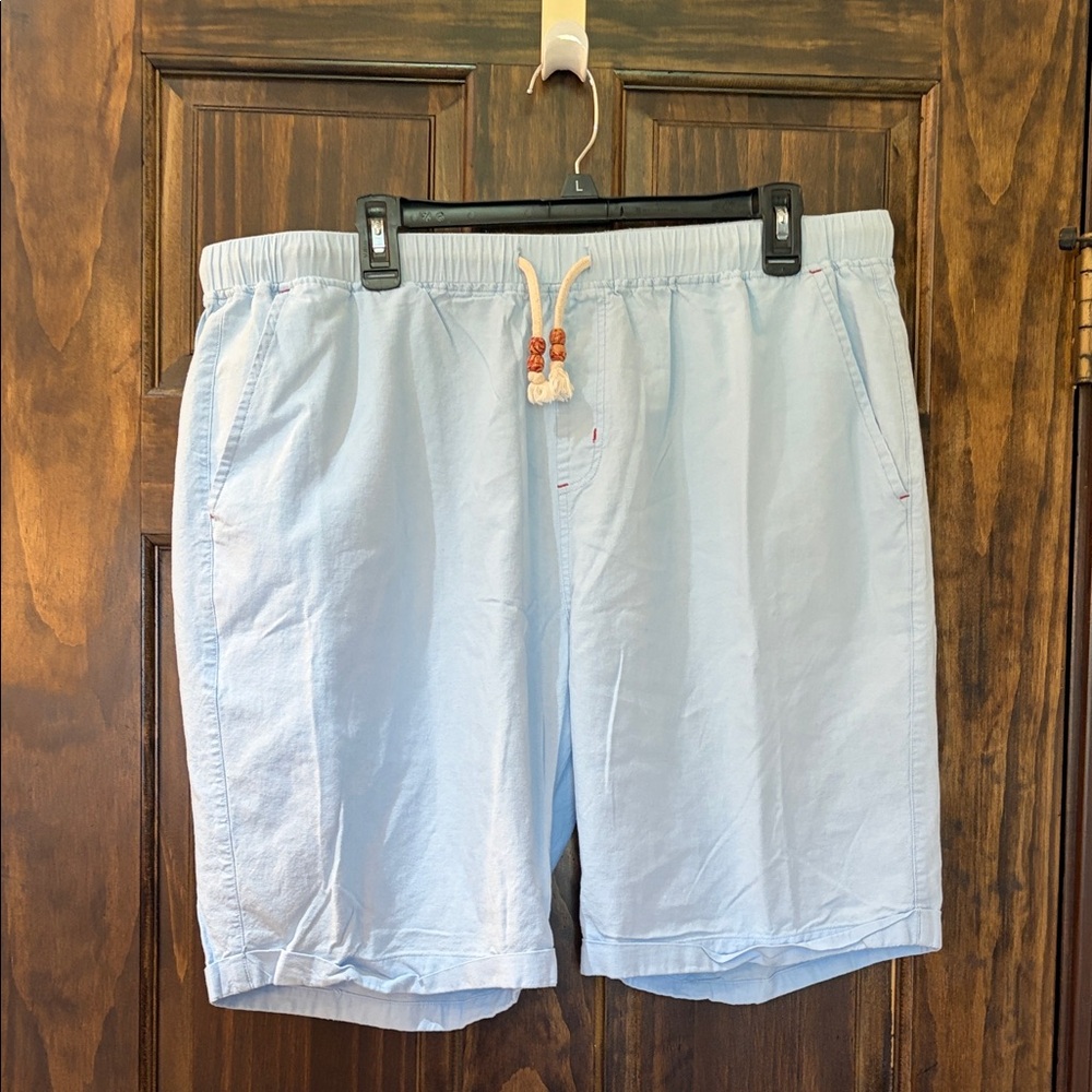 Light Blue Men’s Flat Front Shorts - Casual Drawstring